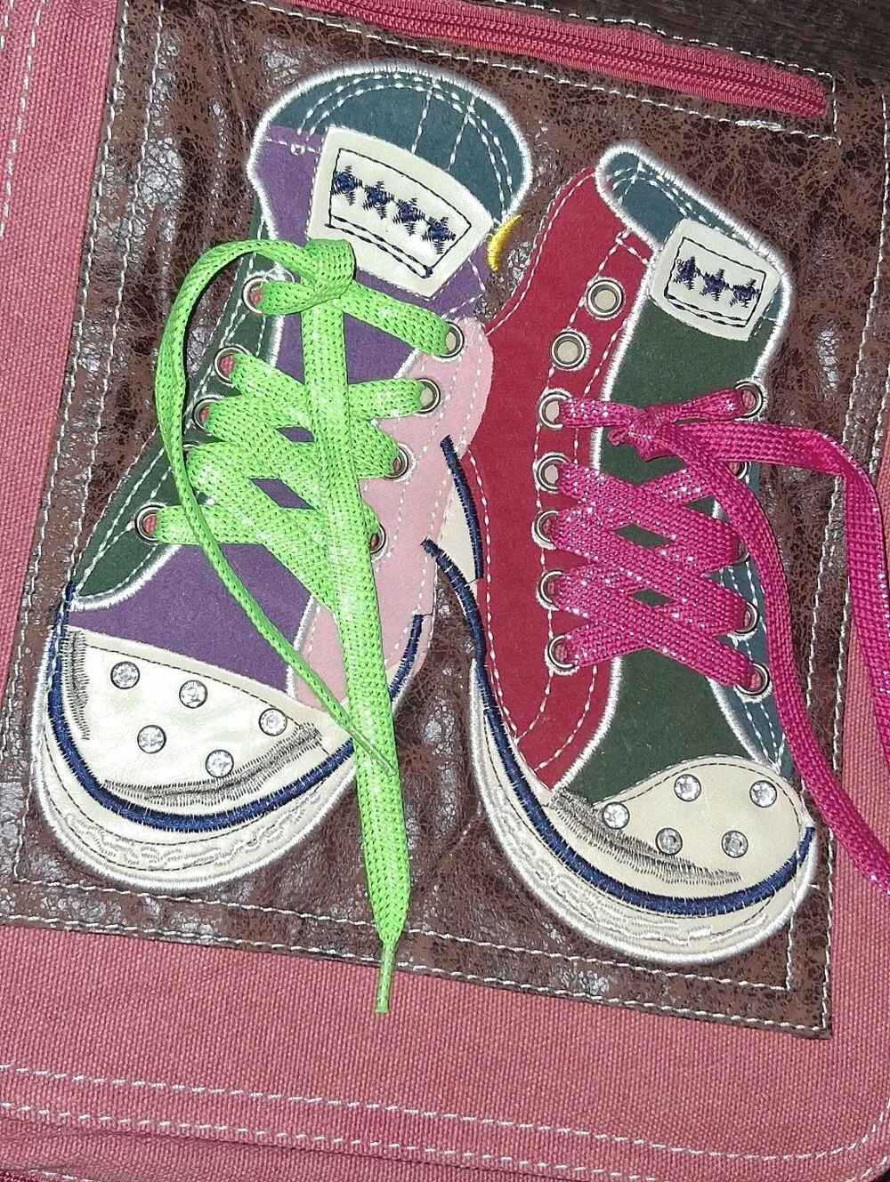 Y2k Pink Crossbody Bag with Colorful Sneaker Appliqué